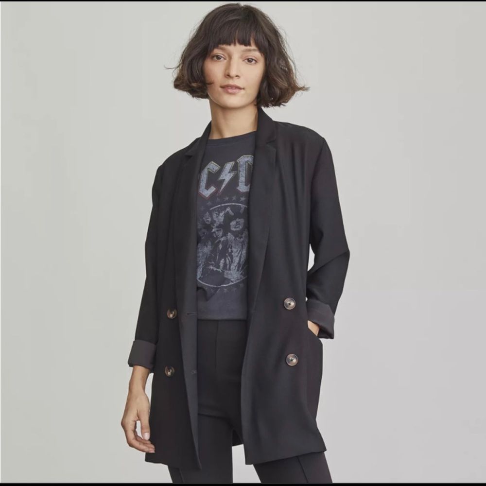 Elizabeth and James Double Breasted Black Oversized V Neck Blazer Womens XL